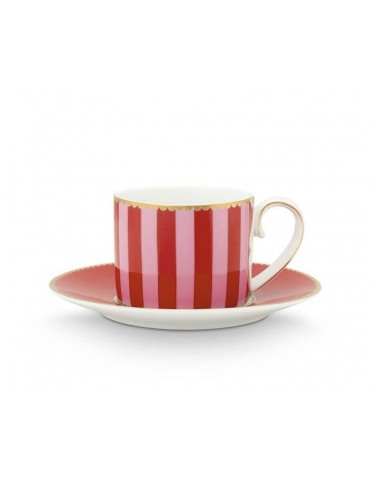 Kırmızı Pembe Çizgili Porselen Kahve Fincanı 125 ml